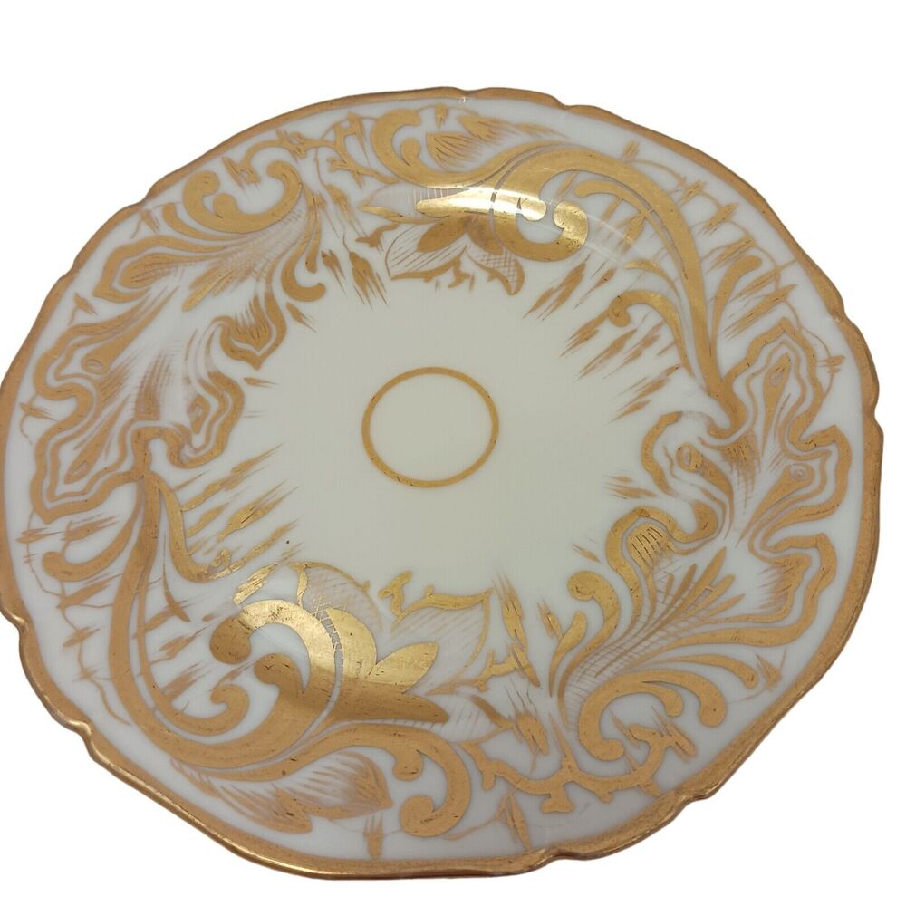 4 Pieces 24k Gold Hand Painted TEA CUP SAUCERS SET Scalloped Hollywood Regency - Picture 10 of 16